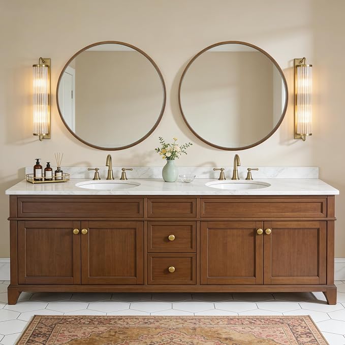 Round Wood Mirror, 36" Round Modern Decoration Large Circle Wall Mirror for Bathroom Living Room Bedroom Entryway, Walnut
