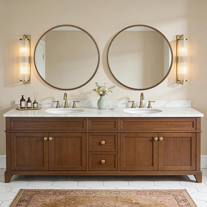 Round Wood Mirror, 36" Round Modern Decoration Large Circle Wall Mirror for Bathroom Living Room Bedroom Entryway, Walnut