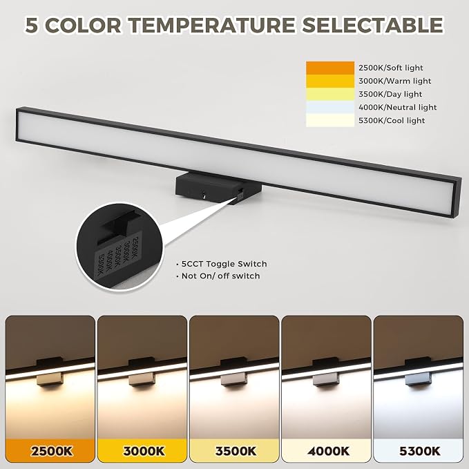 Black Vanity Light for Bathroom Dimmable 5CCT Bath Light Fixtures | Modern Vanity Light Bar 32.28 inch LED Wall Lamp