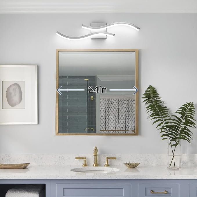 2 Pcaks Nickel Bathroom Vanity Light Fixture, 24in 5CCT Dimmable Modern Led Bathroom Light Fixtures Over Mirror, 26W LED Vanity Lighting Bar for Bathrooms (Brushed Nickel,2 Packs, 24inch)