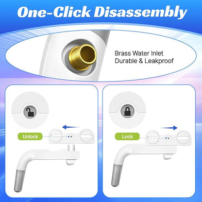 Bidet Attachment for Toilet,Ultra Thin Dual Nozzles,Cold Water Knob Control | One-click detach,0.23" slim ultra thin body, foldable double nozzle, adjustable water pressure, suitable for most toilets