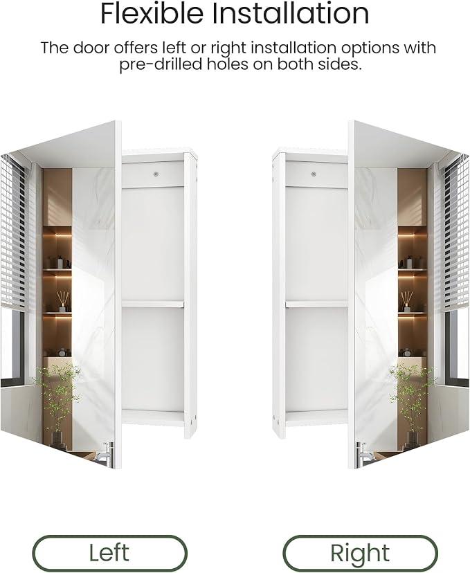 CHOEZON Bathroom Medicine Mirror Cabinet, 13.8'' x 19.7'', Wall-Mounted Bathroom Vanity with Mirror, Bathroom Medicine Cabinet with Storage Function, Hanging Storage Cabinet, Adjustable Shelves, White