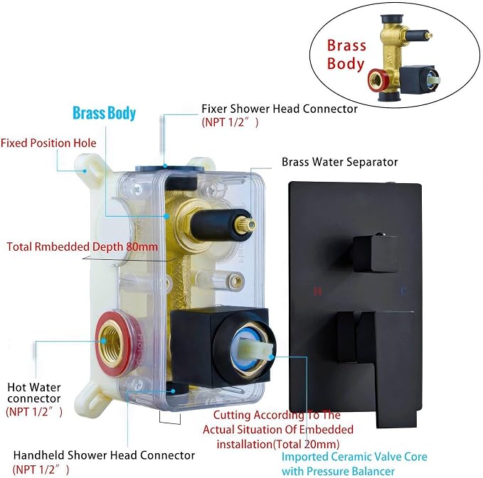 SaniteModar Shower Faucet Set 10 Inch, Matte Black Shower System | Rainfall Shower Head with Handheld Combo Spray, High Pressure Shower Combo Set Included Brass Valve and Trim kit