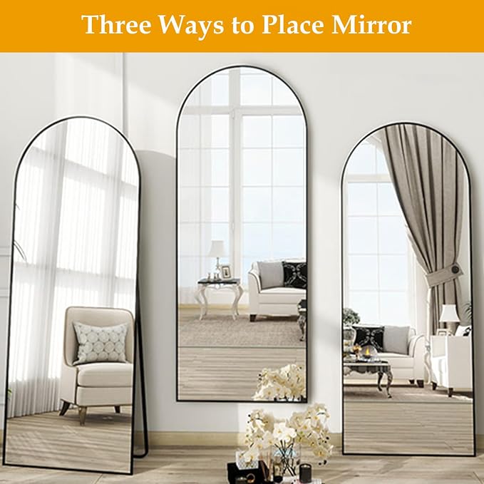 Dewfig Mirror Full Length, 64"X21" Arched Floor Mirror, Black | Aluminum Alloy Frame Full Body Mirror, HD Shatterproof Tempered Glass, Lean/Stand/Wall for Living Room,Bedroom, Dressing Room