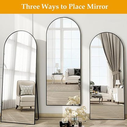 Dewfig Mirror Full Length, 64"X21" Arched Floor Mirror, Black | Aluminum Alloy Frame Full Body Mirror, HD Shatterproof Tempered Glass, Lean/Stand/Wall for Living Room,Bedroom, Dressing Room