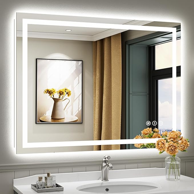 48x36 Inch LED Bathroom Mirror with Lights, Backlit & Front Lit, Anti-Fog Lighted Bathroom Vanity Mirror for Wall, Memory Function, Dimmable, HD Tempered Glass, Shatter-Proof