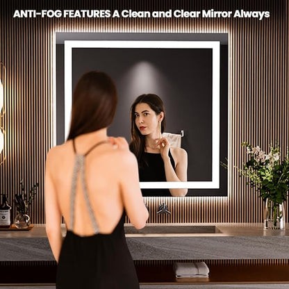 LOAAO 28"X30" LED Bathroom Mirror with Lights, UL Listed | Anti-Fog, Dimmable, 3 Color Temperature, Backlit + Front Lit, Memory Function, Tempered Glass