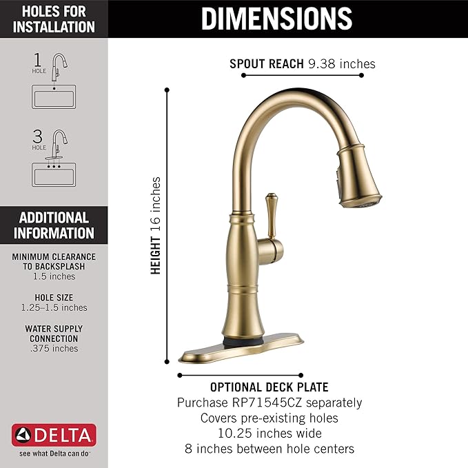 DELTA FAUCET Cassidy Pull Down Kitchen Faucet, Kitchen Faucets with Pull Down Sprayer, Kitchen Sink Faucet, Faucet for Kitchen Sink, Magnetic Docking, Lumicoat Polished Nickel 9197-PN-PR-DST