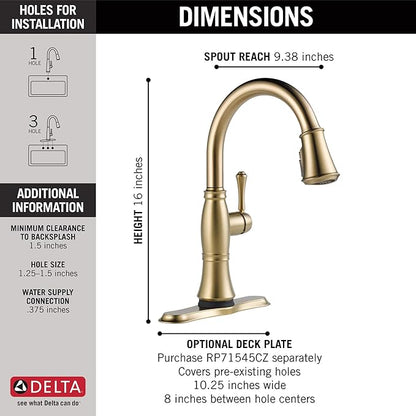 DELTA FAUCET Cassidy Pull Down Kitchen Faucet, Kitchen Faucets with Pull Down Sprayer, Kitchen Sink Faucet, Faucet for Kitchen Sink, Magnetic Docking, Lumicoat Polished Nickel 9197-PN-PR-DST