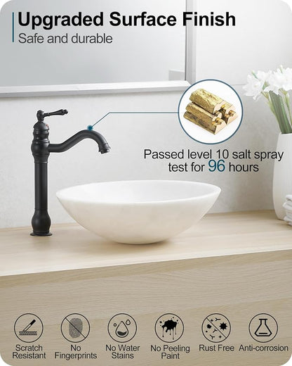 Matte Black Bathroom Faucet, Brass Tall Bathroom Sink Faucet Single Handle, 360 Degree Swivel Vessel Faucet, Bathroom Faucets One Hole with Aerator & Supply Hoses for Shopping Malls Saving Water