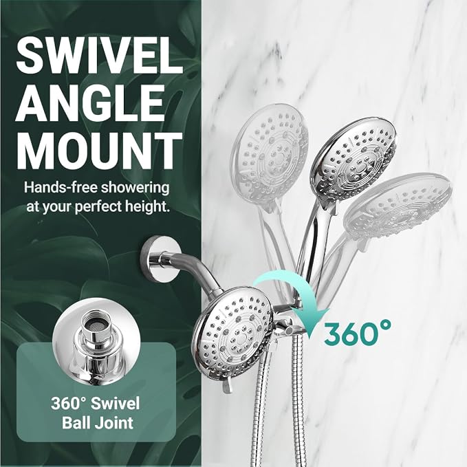 Cobbe® Dual Shower Head Combo, Handheld & Fixed, Chrome | Two Full-Size Shower Heads, 59'' Stainless Steel Hose, Water Saving with 3-Way Water Diverter, Tool-Free Installation