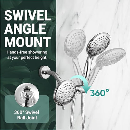 Cobbe® Dual Shower Head Combo, Handheld & Fixed, Chrome | Two Full-Size Shower Heads, 59'' Stainless Steel Hose, Water Saving with 3-Way Water Diverter, Tool-Free Installation