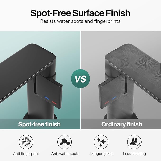 Black Bathroom Faucets 1 Hole, Modern Bathroom Faucet Matte Black with1-Handle, Supply Valve Core, Ceramic Cartridge, Spot-Free & Anti-Splash Finish, Inlet Pipe, 5.3" Tall, Hassle-Free Install