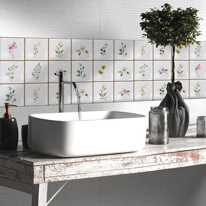 Alwayspon Vinyl Sticker Peel and Stick, Self-Adhesive Wall Tile Transfers Backsplash Sticker Decal for Kitchen Bathroom, 6x6inch/15x15cm 30Pcs, Leaves T031