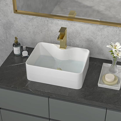 Sarlai Vessel Sink Rectangular - 19"x15" Modern Bathroom Vessel Sink Rectangle Above White Porcelain Ceramic Vessel Vanity Sink Art Basin with Faucet Hole