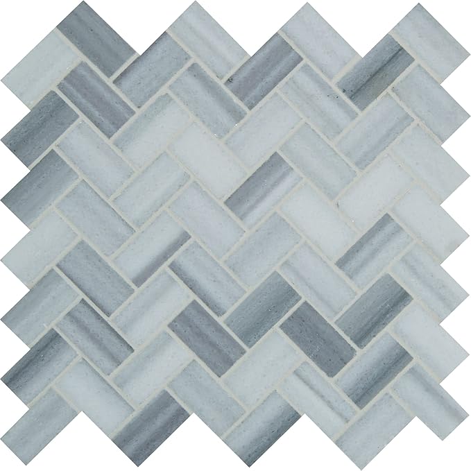 MSI Bergamo 12 in. x 12 in. Herringbone Polished Marble Mosaic Tile, Mesh-Mounted, for Kitchen Backsplash, Bathroom, Floor, Accent Wall, and Shower Wall, Gray