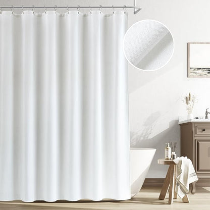 White Linen Shower Curtain, Cloth Textured Fabric Shower Curtain Set with Hooks, Simple Elegant Modern Farmhouse Country Ultra Thick Bath Curtains for Bathroom,Water Repellent,72x72