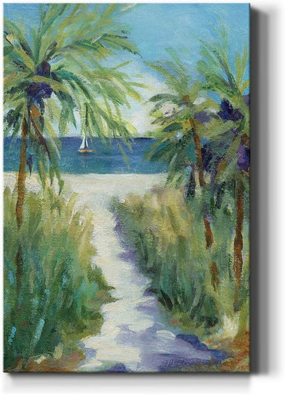 Renditions Gallery Coastal Canvas Wall Art Paintings & Prints Tropical Ocean Palm Trees Romantic Modern Decorations Nature Wall Hanging for Bedroom Living Room Office Kitchen - 18"x27" LT02