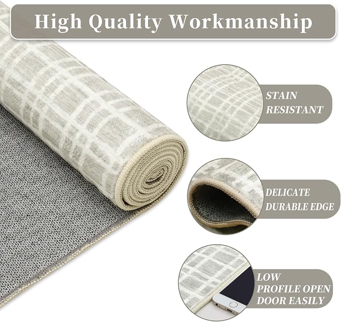 Washable Area Rug 6x9 Rug for Living Room Modern Large Area Rug for Bedroom Aesthetic Plaid Rug Non Slip Floor Cover Soft Low Pile Stain Resistant Carpet for Classroom Nursery 6'x9' Light Grey