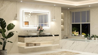 60 x 30 Large Bathroom Mirror Brushed Nickel Metal Frame Frontlit & Backlit Vanity Mirror 3 Colors White/Warm/Natural Stepless Dimmable Anti-Fog Bathroom Mirrors for Vanity Wall-Mounted