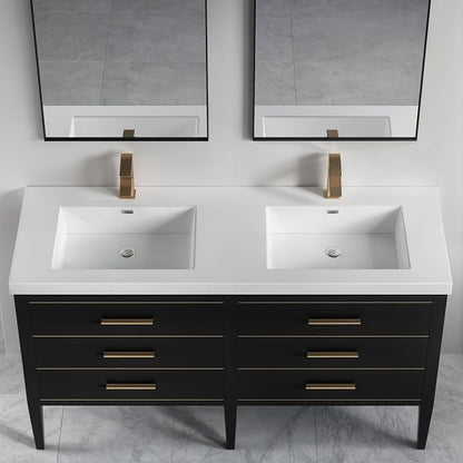 Dowell 61" Bathroom Sink,Double Bowl Vanity Basin,Rectangular Drop-In Bathroom Sink with Overflow,White-000 6122BP