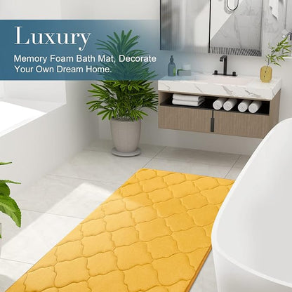 OLANLY Memory Foam Bath Mat Rug 30x20, Soft and Absorbent Bathroom Rugs, Non-Slip, Comfortable, Machine Washable Bath Carpet for Bathroom Floor, Tub, Shower and Home Decor Accessories, Yellow