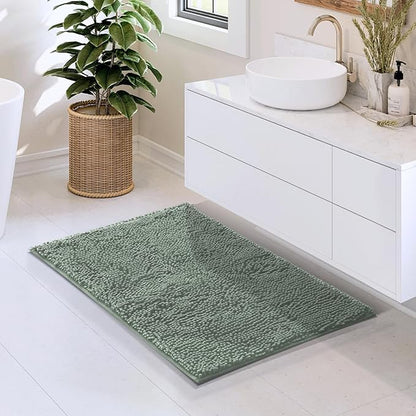 Hearth & Harbor Bathroom Rugs, Chenille Bath Mat - Machine Washable Bath Mats for Bathroom Non-Slip Backing Rubber, Quick Dry Bathroom Mat, 20 x 32 - Ice Green