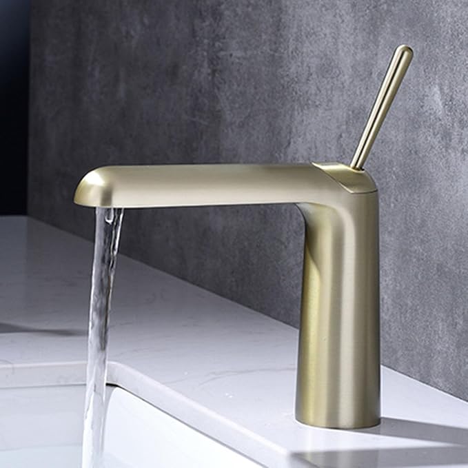 Faucet for Bathroom Sink Single Handle Brass Bathroom Water Faucet Single Hole Brushed Gold