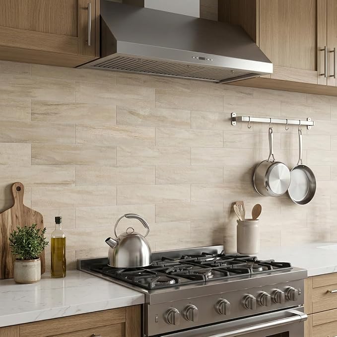 80-Piece Beige Slate Peel and Stick Backsplash Tile, 2"x 8" PVC Subway Tiles, Stick on Backsplash for Kitchen/Bathroom/Fireplace