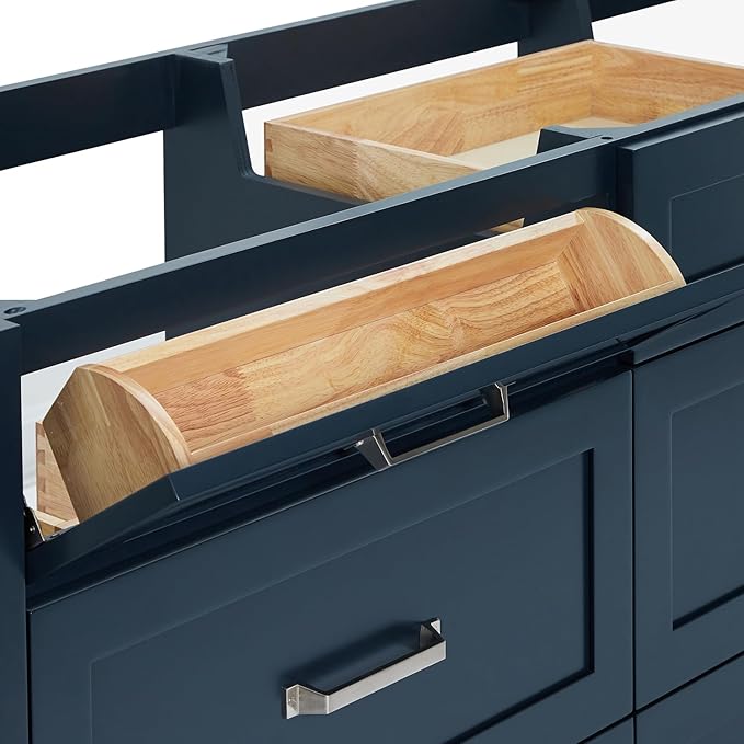 ARIEL Monroe 72-inch Bathroom Vanity with Sink,Solid Wood, 1.5-inch Pure White Quartz Countertop & Backsplash, Double Rectangular Porcelain Sink, 9 Dovetail Drawers, Brushed Nickel, Midnight Blue