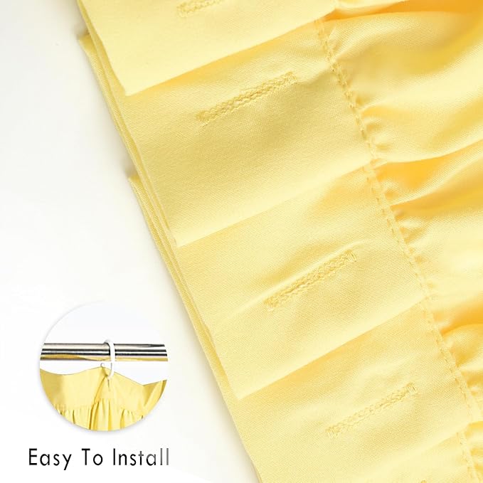 Homechoice Decor Bright Yellow Shower Curtain with 12 Buttonholes | Vintage Handcrafted Bow Tie Bath Curtain for Master Bathroom, Ruched Microfiber Bathroom Curtain, 72" W x 72" H (LQ-10)
