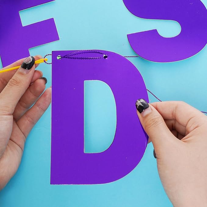 DIY Banner Kit with Letters Bright Purple Customizable Birthday Banners Graduation Banner Custom Party Hanging Banners for Graduation Wedding Party Baby Shower Decoration (Bright Purple)