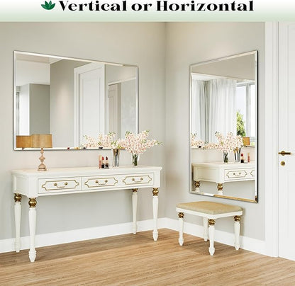 Bathroom Frameless Beveled Wall Mirror, 24"x48" Reactangle Beveled Mirror, Bathroom Wall Mirrors for Over Sink, Entryway, Bedroom, Living Room, Hangs Horizontally or Vertically