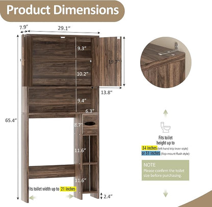 Over Toilet Storage Cabinet with Toilet Paper Holder Stand, Freestanding Bathroom Storage Cabinet, Rustic Farmhouse Bathroom Organizer with Adjustable Shelf & Anti-Tipping, Walnut