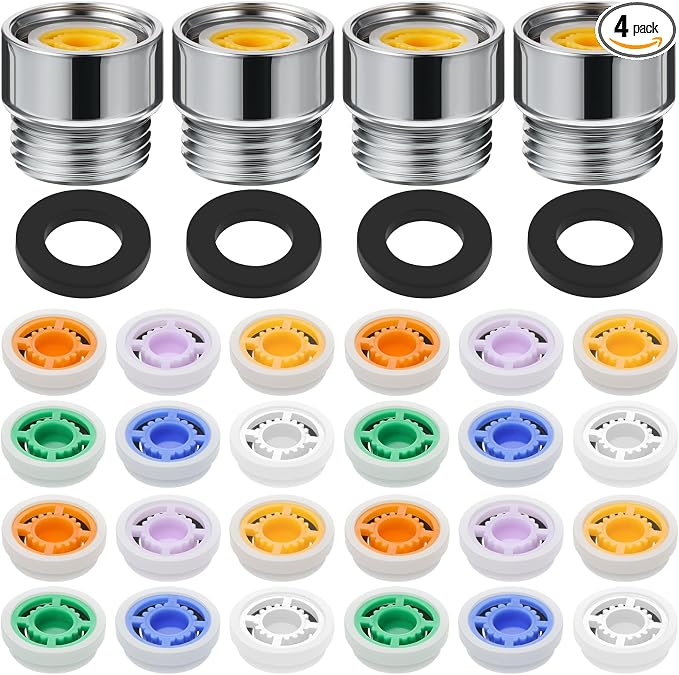 Honoson 4 Set Shower Flow Reducer Limiter Set 1/2 Inch Flow Restrictor Control Valve for Fixed Handheld and Shower Head 1.2/1.5/1.8/2/ 2.2/2.5 Gpm