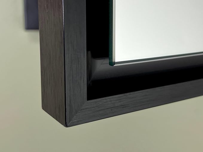 Fox Hollow Furnishings 16x20 Parker Metro Metal Framed Rectangle Recessed Bathroom Medicine Cabinet, Floating Mirror, 14x18 in-Wall Opening, Steel, Adjustable Glass Shelves, Magnet Close, Black