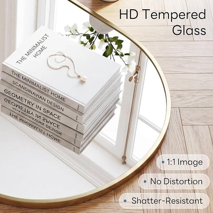 Sweetcrispy Oval Bathroom Wall Mirror, Vanity Mirror, 24x36 Inch | Metal Frame Tempered Glass, Over Sink Living Room, Bedroom Entryway Hang, Horizontal or Vertical, Gold