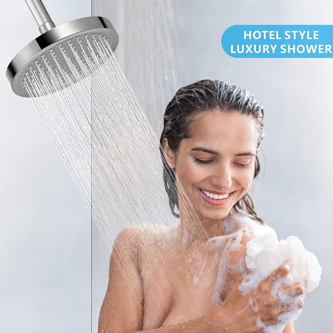 Voolan High Pressure Rain Shower Head, 6" Pressure-Boosting, Ideal for Replacement Fixed Bathroom Showerheads, Easy to Install, Renter-Friendly (Chrome)