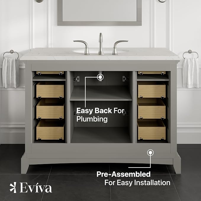Elite Stamford 42 in. Gray Single Sink Bath Vanity with Carrara Quartz Top and Porcelain Sink
