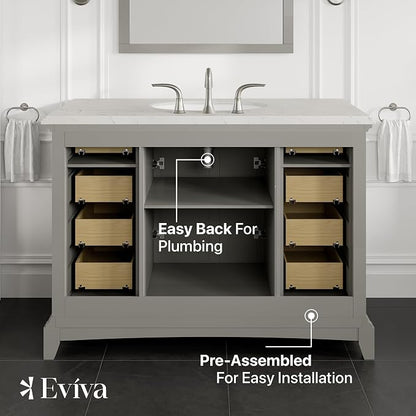 Elite Stamford 42 in. Gray Single Sink Bath Vanity with Carrara Quartz Top and Porcelain Sink