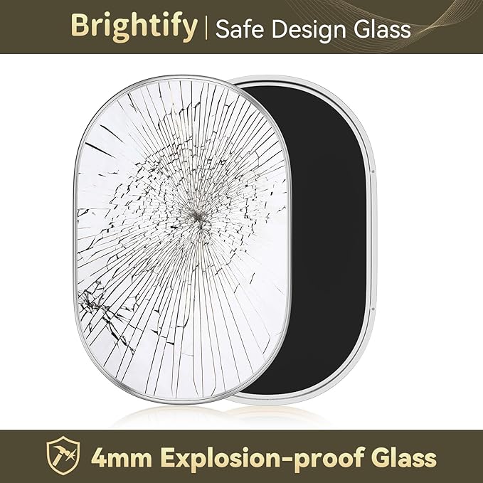 Brightify Silver Oval Mirror for Wall 20x30 Inch, Metal Framed Bathroom Vanity Silver Mirrors, Modern Pill Shape Mirror for Bedroom Living Room Wall Decorative Hang Vertical and Horizontal