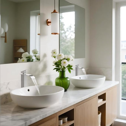 Nickel Bathroom Faucets, Tall Waterfall Bathroom Sink Faucet Modern Single Handle Bathroom Faucte 1 Hole, Tall Spout Vessel Faucet Mixer Tap Washbasin Faucet with Pop-up Drain, Supply Hoses