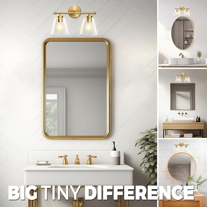 Hamilyeah Bathroom Vanity Light Fixtures Over Mirror, 2 Light Wall Light Fixture with Clear Glass Shade, Gold Sconces Wall Lighting for Bathroom, Kitchen, Living Room