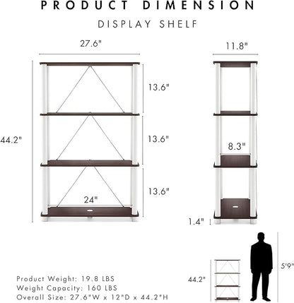 Homes: Inside + Out Apexa Modern 4-Tier Wide Shelving Units, Collectibles Display Shelves, Easy Assembly Standing Shelf, Home Storage Organizer for Living Room, Bedroom, Office, Espresso