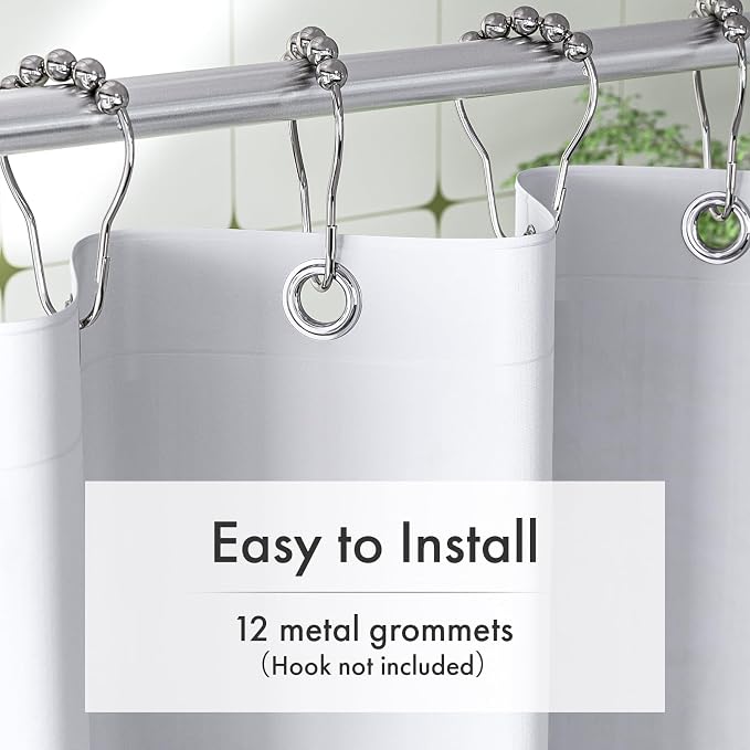 White Shower Curtain Liner with Magnets, 72x72 Plastic Shower Liner PEVA Waterproof Medium Weight Inside Shower Curtains Liner for Bathroom with Rustproof Grommet