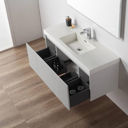 Blossom Wall Mounted 48 Inch Bathroom Vanity with Sink | All Wood Floating Bathroom Vanity Cabinet with Acrylic Sink, Soft-Close Drawer, Modern Minimalist Style Vanities for Bathroom (Light Grey)
