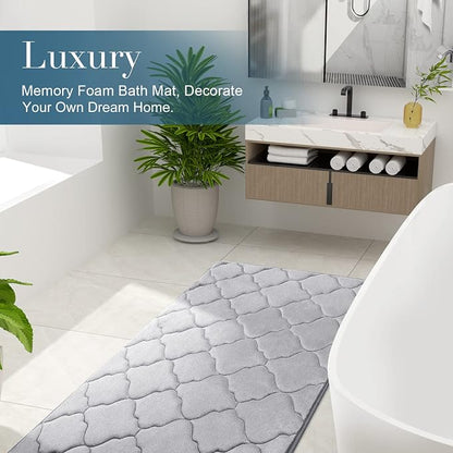 OLANLY Memory Foam Bath Mat Rug 47x24, Ultra Soft and Absorbent Bathroom Rugs, Non-Slip, Comfortable, Machine Washable Bath Carpet for Bathroom Floor, Tub, Shower and Home Decor Accessories, Grey