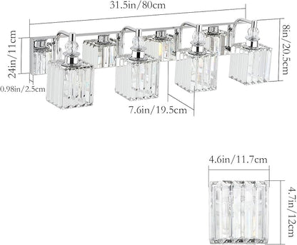 Ralbay Modern Crystal Vanity Light for Bathroom 4 Light 31.5''Chrome Bathroom Wall Lighting Fixtures Over Mirror