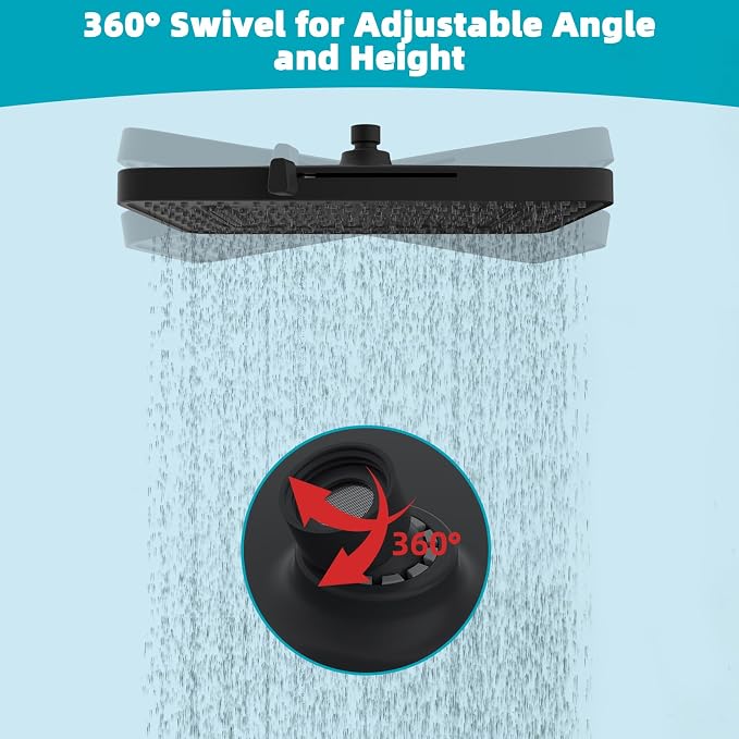 Hibbent cUPC Certified 5 Spray Modes Shower Head, 13'' High Pressure Large Rainfall Shower Head, High Flow Waterfall Bathroom Fixed Showerheads, Adjustable Swivel Ball Joint, Matte Black