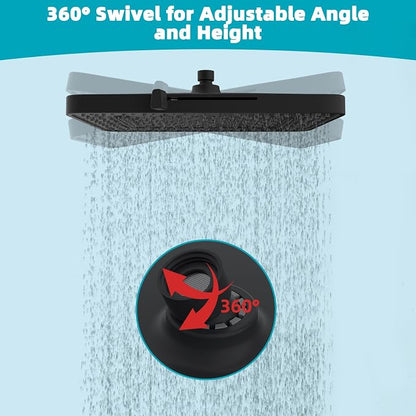 Hibbent cUPC Certified 5 Spray Modes Shower Head, 13'' High Pressure Large Rainfall Shower Head, High Flow Waterfall Bathroom Fixed Showerheads, Adjustable Swivel Ball Joint, Matte Black